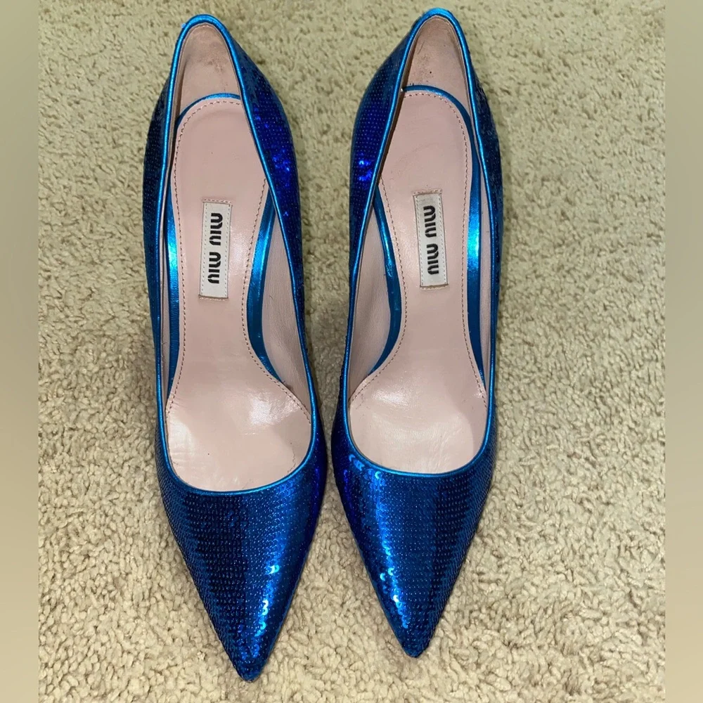 Authentic Miu Miu Blue Sequins Heels - Picture 3 of 4